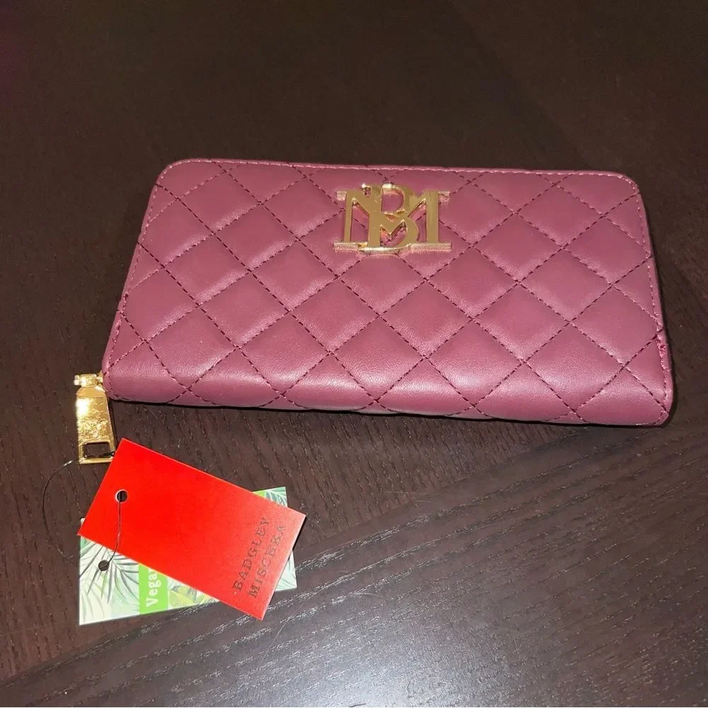 NWT Badgley Mischka Long Wallet Burgundy Zip-Around Brand New